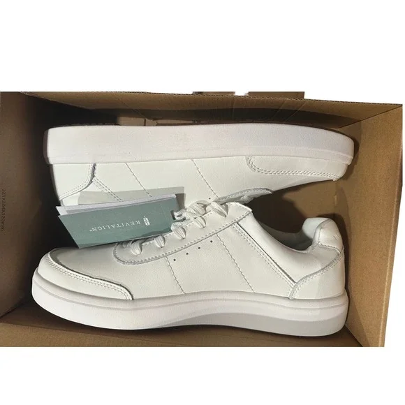 Waco Revitalign Durham Mens White Leather Orthotic Lifestyle Sneakers Sz 10 NWT